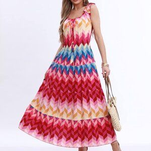 2024 Summer Women's Boho Floral Print Maxi Dress‎ - Tiered, Casual, Flowy Style